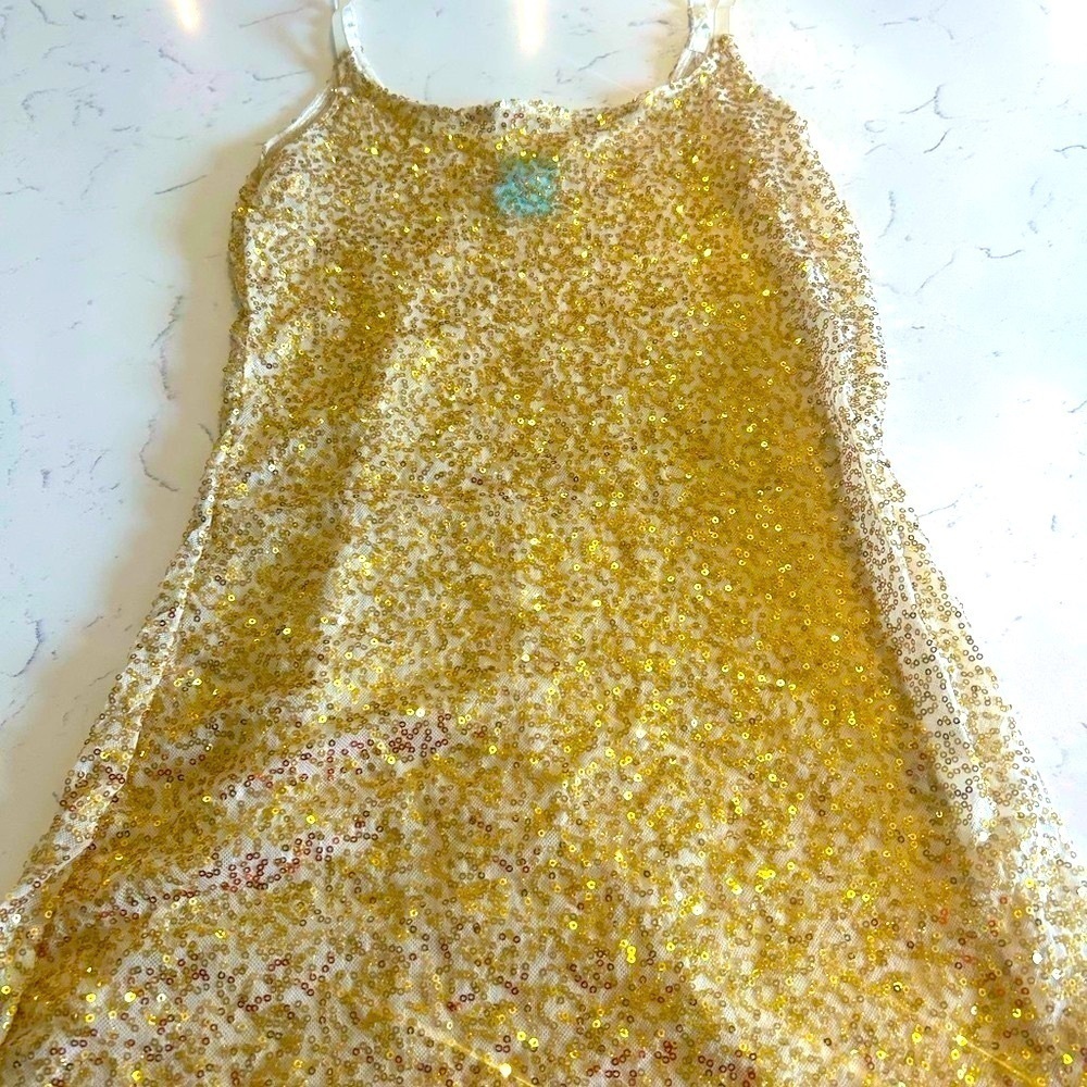 🍀 3 for $25 Gold Glitter Sequin disco mini dress/camisole size MED